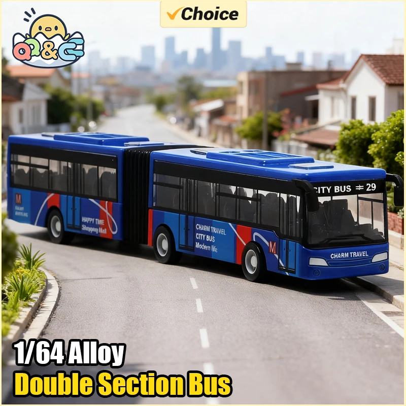 1/64 Alloy Simulation Mini Double Section Bus Inertia Pull-Back Car Model Diecast Vehicle for Boys Girls Children Toy Xmas Gifts