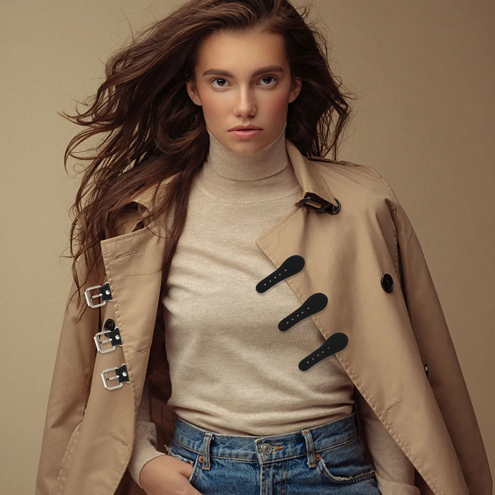 

5Pairs Windbreaker Waistband Buckles PU Toggle Clasps Durable Coat Closure Buttons Dress Belt DIY Accessories