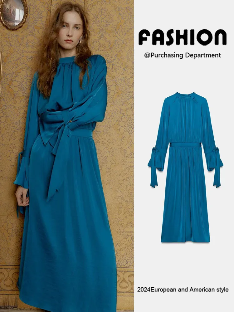 

Winter New Arrival Women's Faion Long Sve Slimming Silk Satin Feel Midi Dr Ele Quali ZA2025 6523