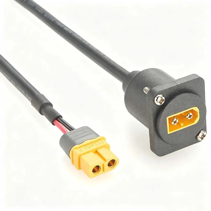 XT60 Extension Cable with D-Type Panel Mount, High Current Rating of 60A, Power Connection Adapter for Drones