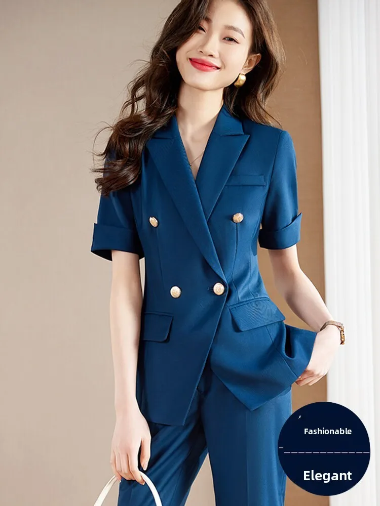 

Short Sleeve Suit Jacket for Women Summer Thin Commute Professional Workwear Elegant Lady's Western Suit Career Set