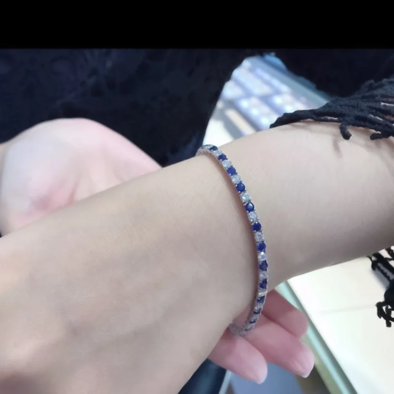 Luxury 18K Solid Platinum PT950 certifid bracelet luxury royal blue full diamond bracelet fashion high jewelry