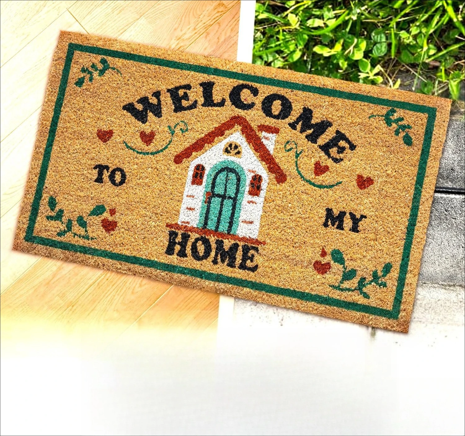 Welcome To My Home Doormat Cute Cottage House Print Non Slip Backing Washable Entryway Mat Minimalist Spring Summer Decor
