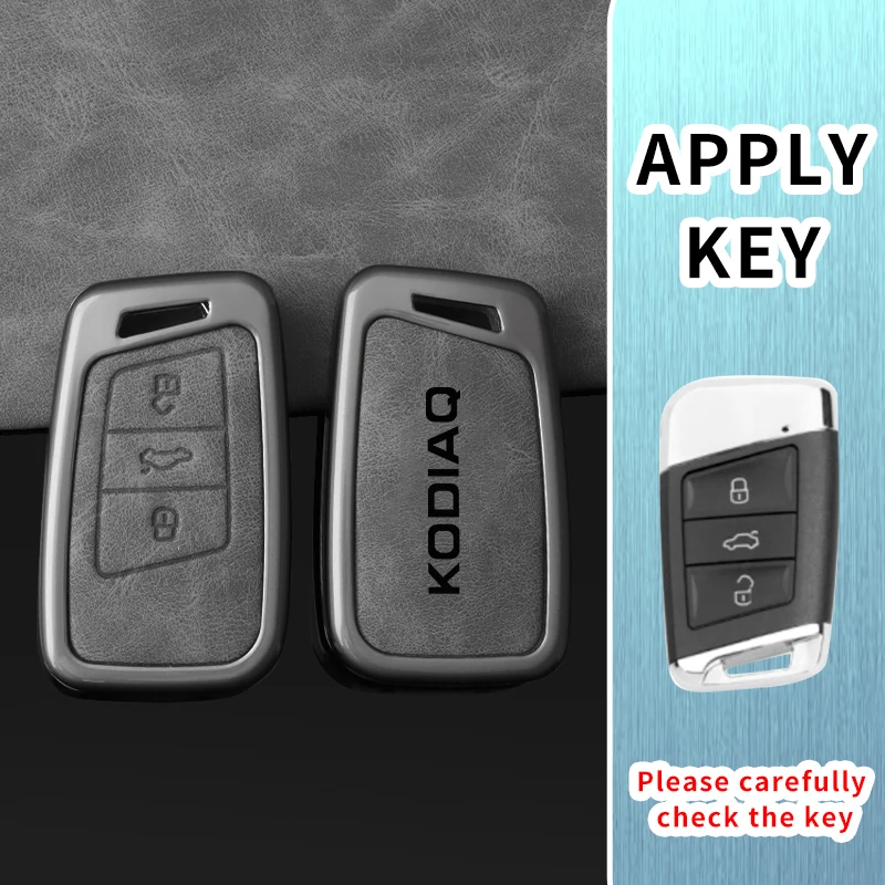 Leder Auto Schlüssel Fall Abdeckung Shell Halter für Skoda Kodiaq Fernbedienung Schlüssel Abdeckung Metall Gehäuse Keyless Protector Zubehör – Detail 5