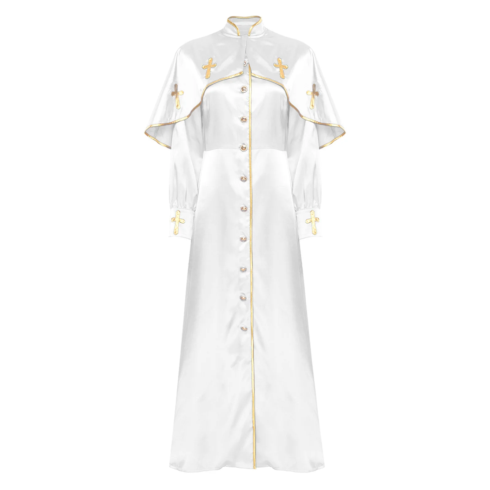 Women Pastor Robe Long Sleeve Stand Collar Church Choir Worship Dress Halloween Carnival Party Clergy Priest Cosplay Costume