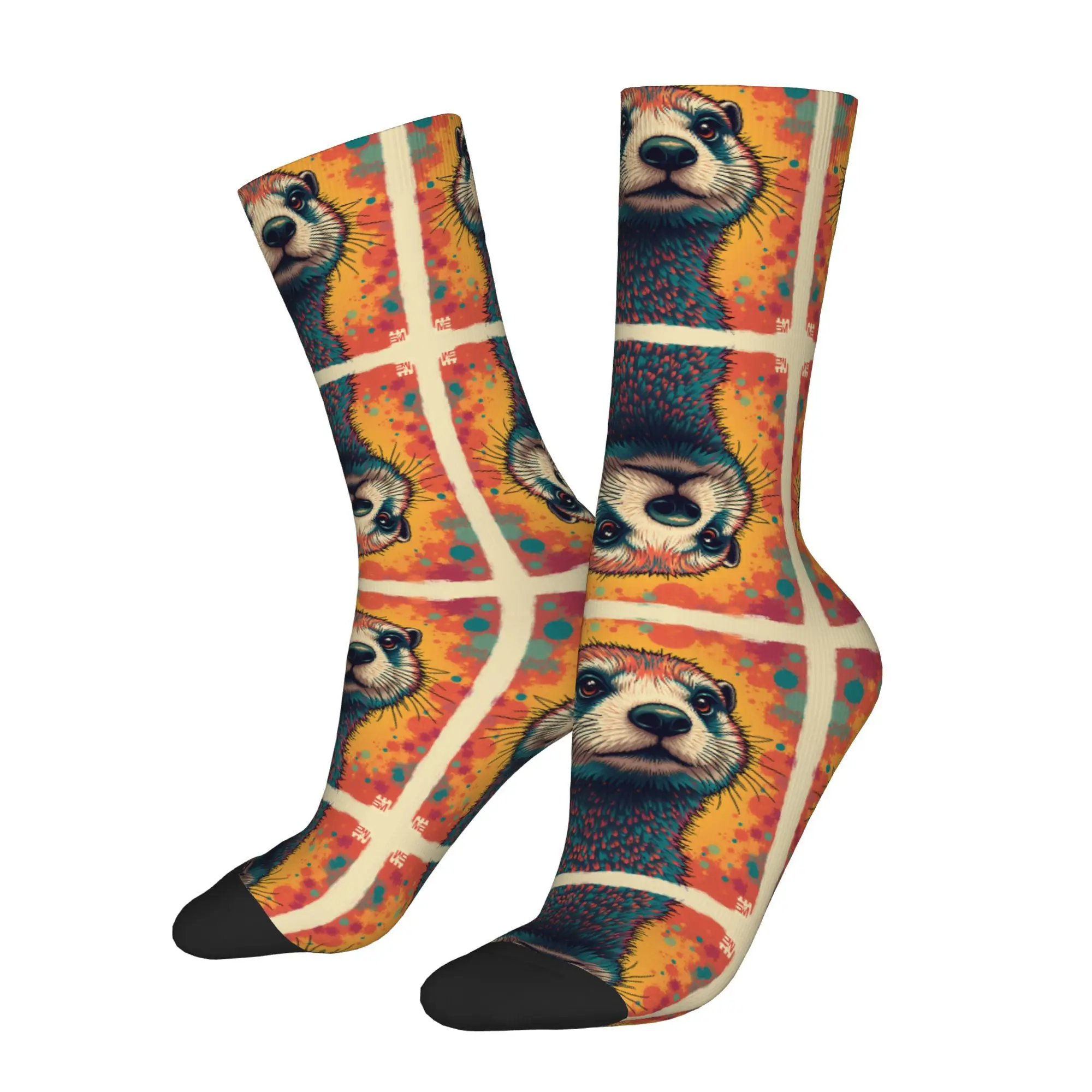 Funny Happy Ferret with colorful fur and expressive eyes Vintage Harajuku Colorful animals Hip Hop Novelty Casual Crew Sock