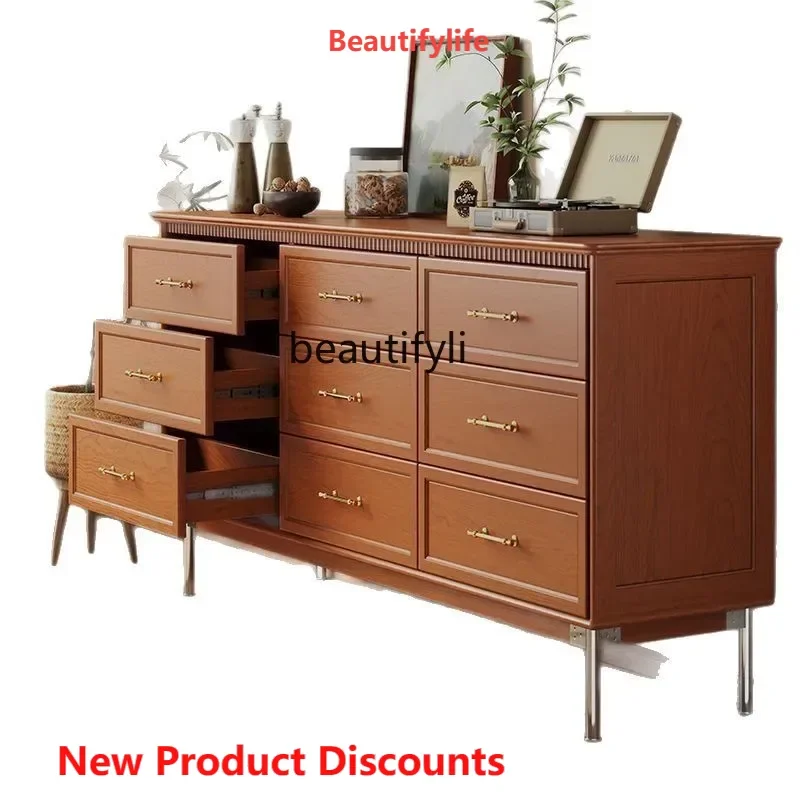 

S Retro solid wood nine bucket home living room bedside bedroom locker storage drawer