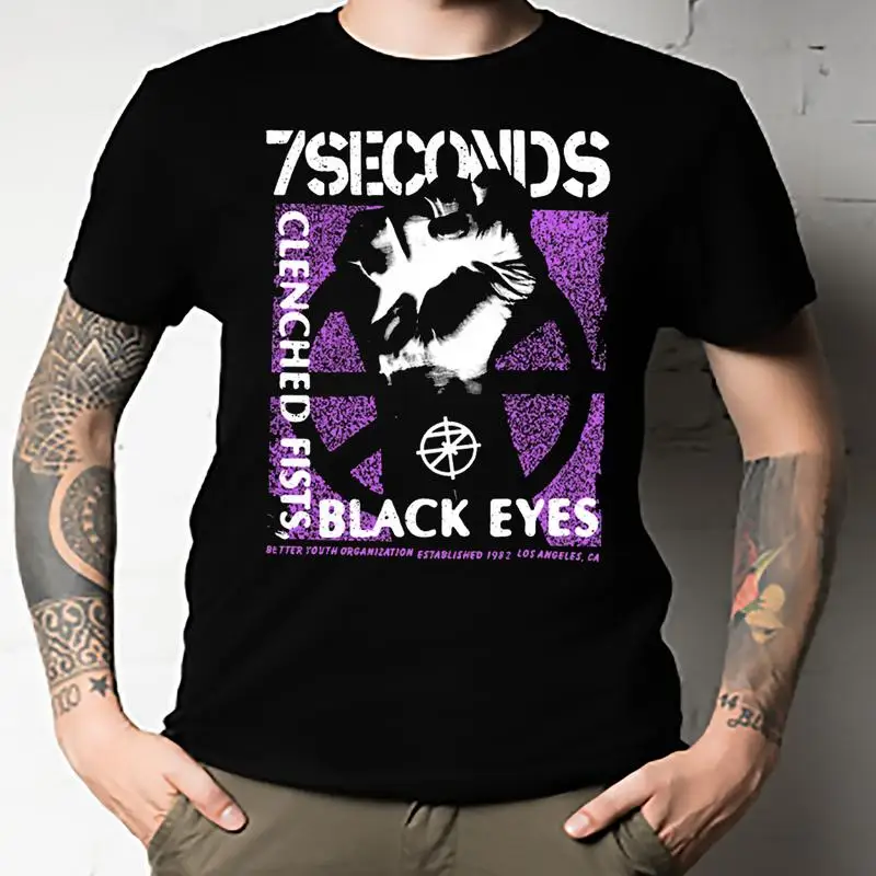 

Футболка 7 секунд, панк-рок-группа для взрослых, черная, новая, все размеры, 100, хлопок