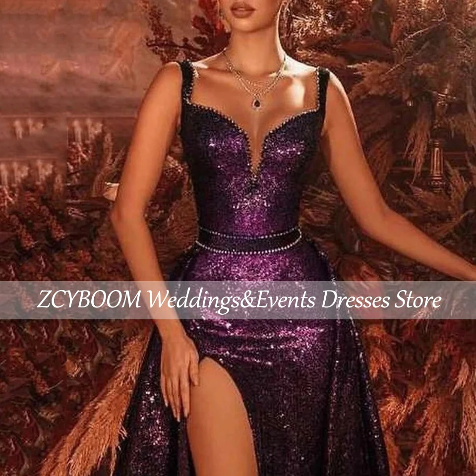 Encantador vestido de noche con tirantes finos y espalda abierta, vestido de fiesta con cola de barrido hasta el suelo con abertura lateral de sirena 2025
