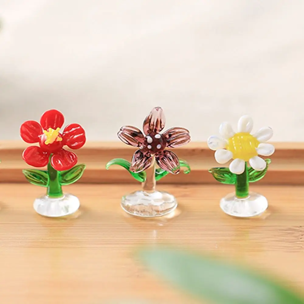 Cute Pure Handmade Flowers Tree Miniatures Mini Glass Crafts Mini Glass Flowers Cherry Pink Outdoor