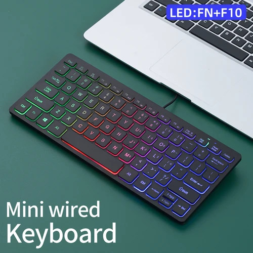 Teclado delgado M70 con cable, APAYADO Mini teclado de colores deslumbrantes, teclas translúcidas de caracteres, clic bajo, RGB