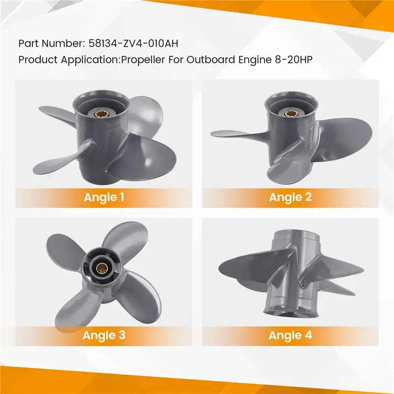 Authentic 58134-ZV4-010AH Propeller 4 Blade 9 1/4X10 For Honda Outboard Motor BF8D BF9.9D BF9.9 BF15A BF15D BF20 8 Spline