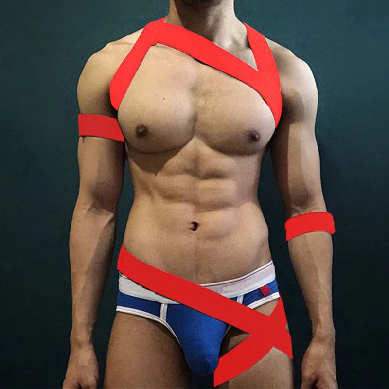 CLEVER-MENMODE Sexy Harness for Men Fetish Body Chest Halter Belt Exotic BDSM Bondage Lingerie with Armband Wristband Set