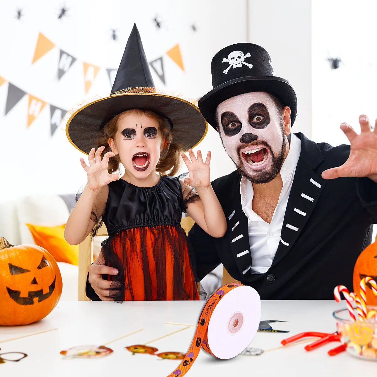 

1 Roll Packing Halloween Printed Wrapping For Diy Decor Craft Polyester Ribbon Halloween Wrapping Ribbon Supplies