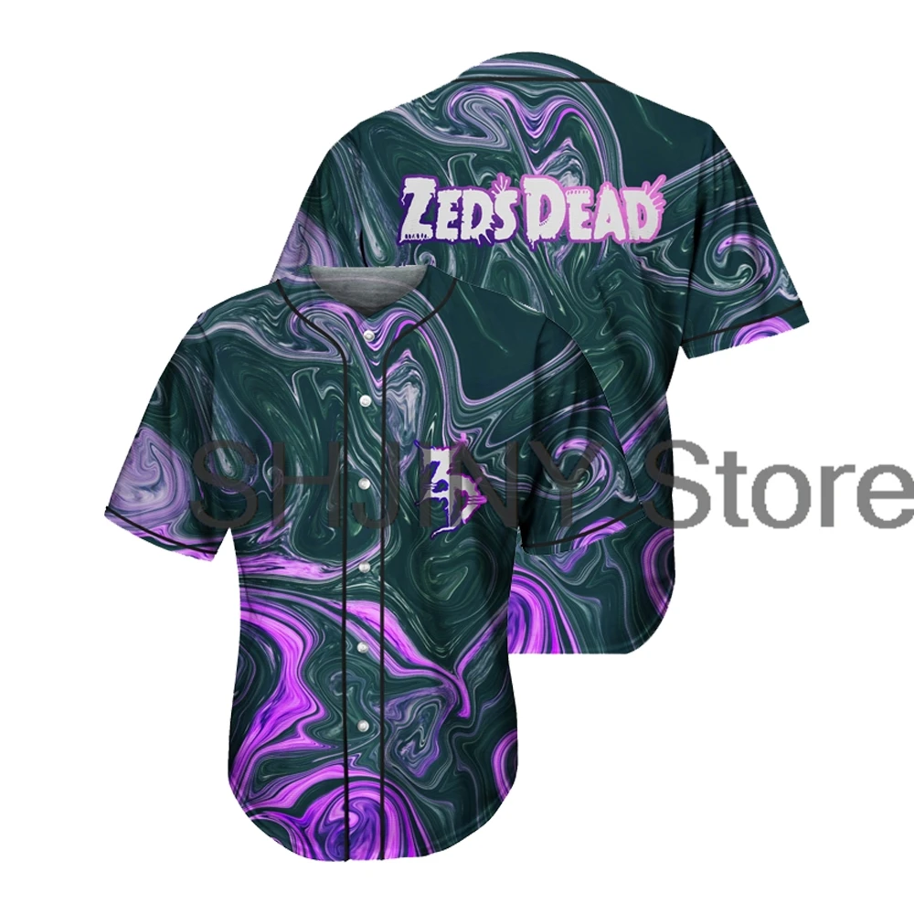 Zeds Dead X Purple Oil Slick Baseball Jersey Tops Unisex Short Sleeve Shirts Women Men Streetwear Tee Fashion Clothes