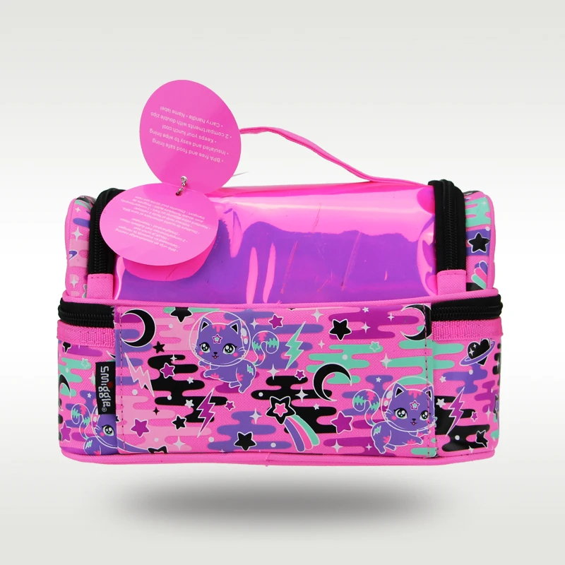 Austrália smiggle original saco de almoço das crianças menina bolsa bonito rosa espaço vermelho gato bolsa frutas lancheira saco 9 polegadas