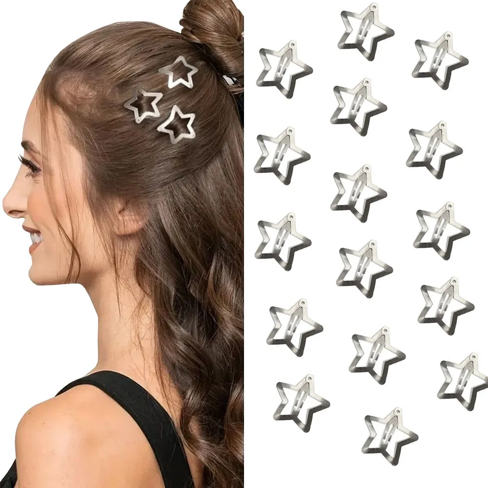 

Silver Star Hair Clips for Girls Metal Snap Clip Barrettes Hairpins Metal Star Headwear Girls Hair Accessories