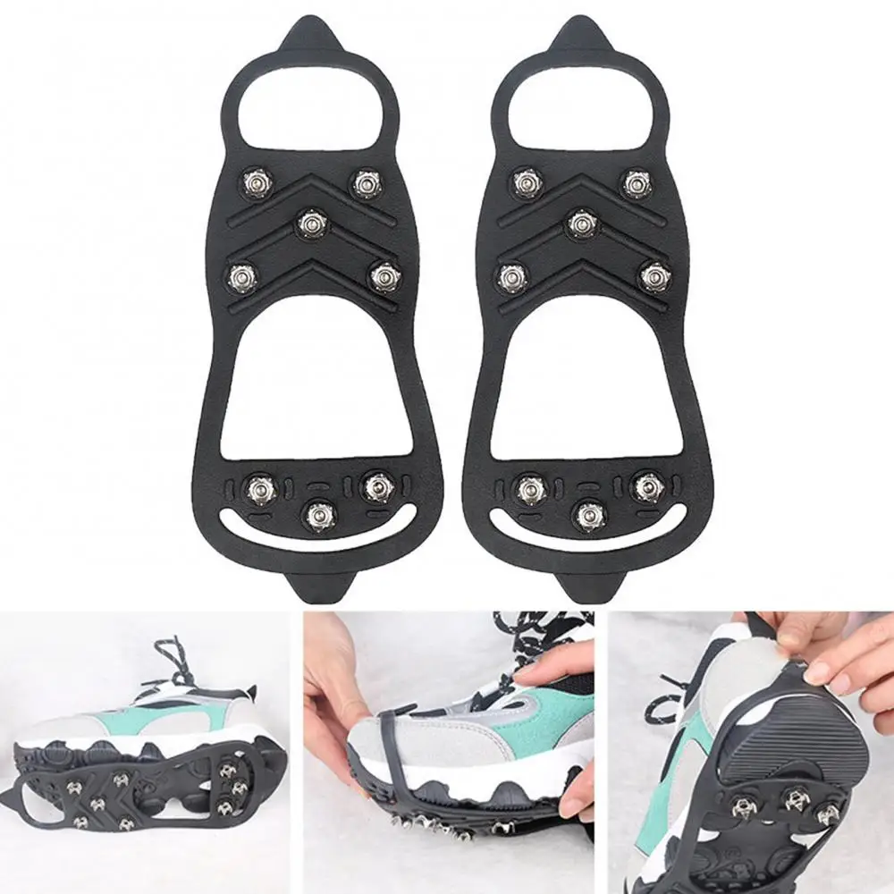 2Pcs 8-tooth Anti-Skid Ice Climbing Crampons Shoe Spikes Grip Snowshoes Covers for Hiking On Snow Ice Surface Ground Mountain