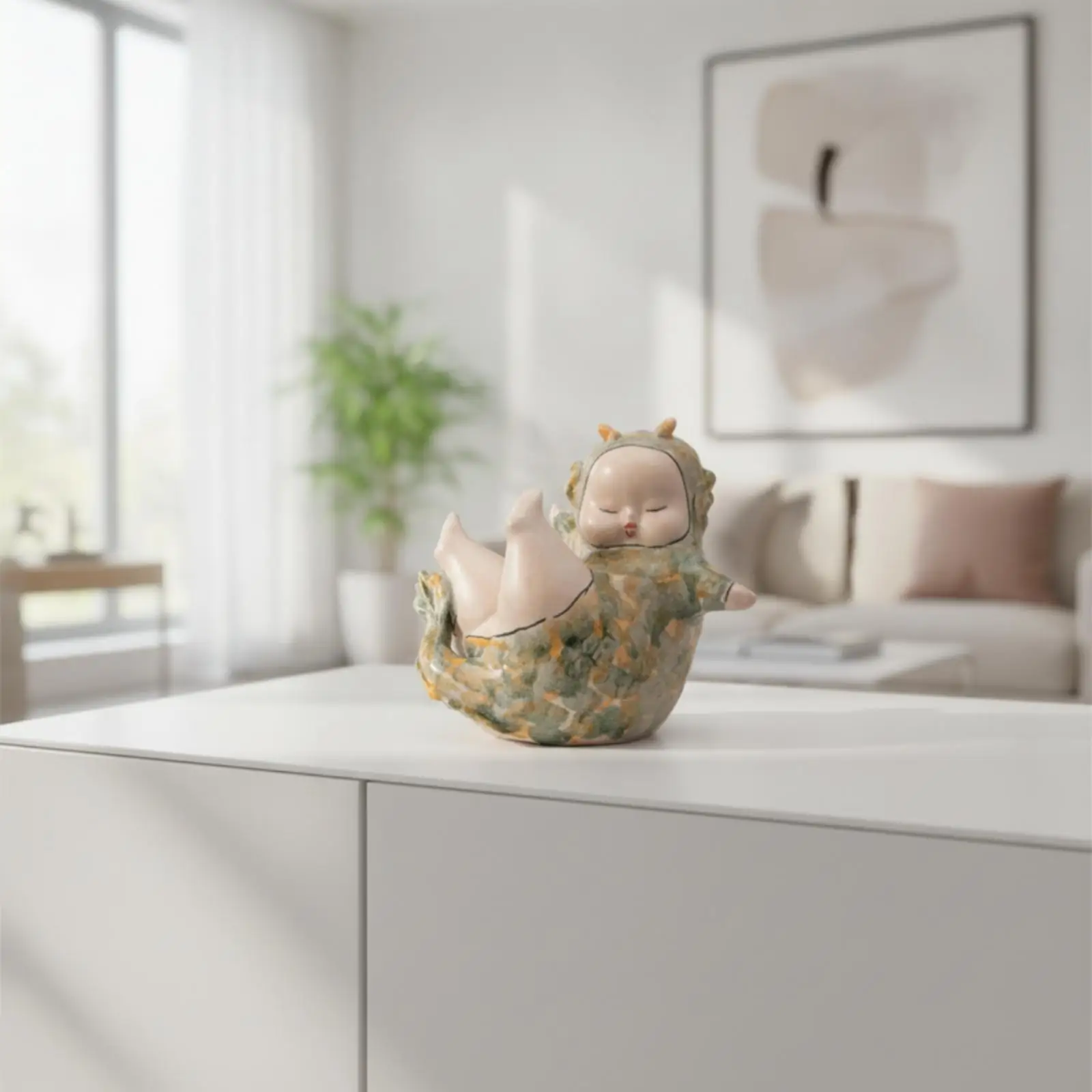 Dinosaur Figurine Sculptural Ceramic Dinosaur Multicolor for Living Room, Office