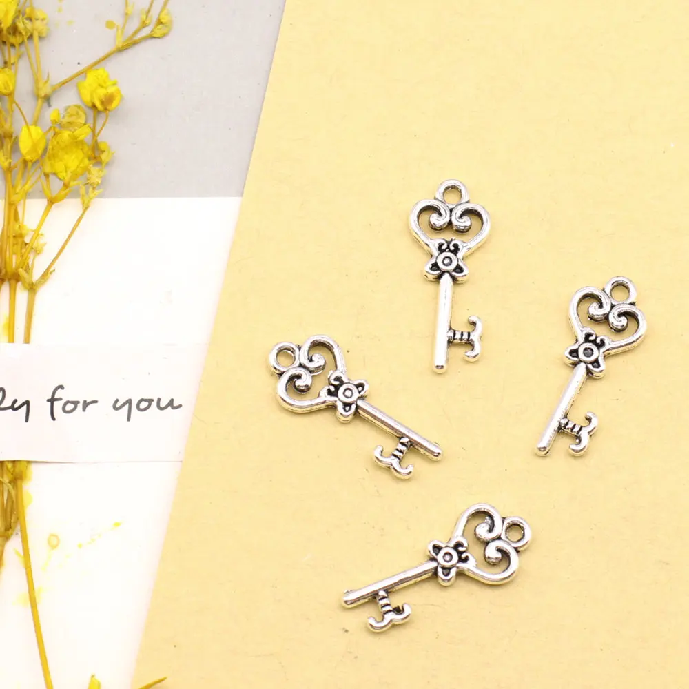 Keys Charms Pendants Jewelry Making Handmade Kids Diy Jewelri 9x20mm 20pcs Antique Silver Color