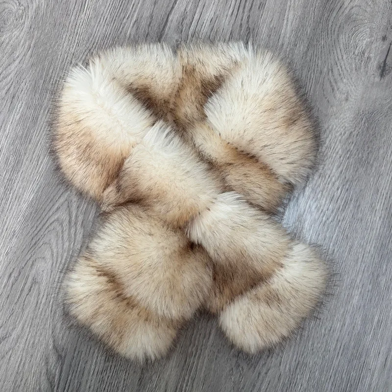 Luxury-sleek style patchwork wool strip design with cross-hole plush neck scarf for daily commuting in autumn and winter