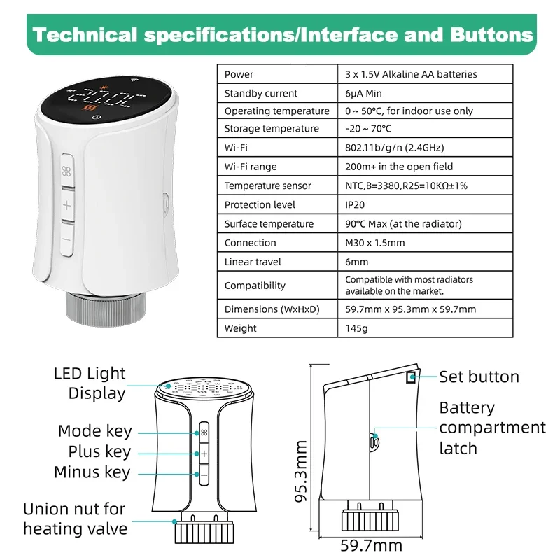 Tuya Smart TRV Thermostat Wifi Radiator Valve with Alexa & Google Programmable Thermoregulator for Heating Remote Control