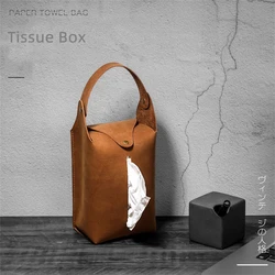 Retro PU Leather Tissue Box Portable Hanging Car Tissue Bag Home Living Room Decoration Box Kitchen Desktop Nordic Storage Box