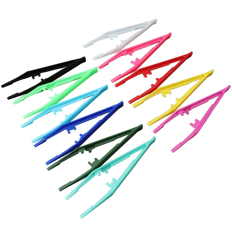 1/10 Pc Can choose color Plastic Tweezers Medical Repair Small Disposable Tweezers Tools Tweezers Crafts Kids Toys Plastic Clips