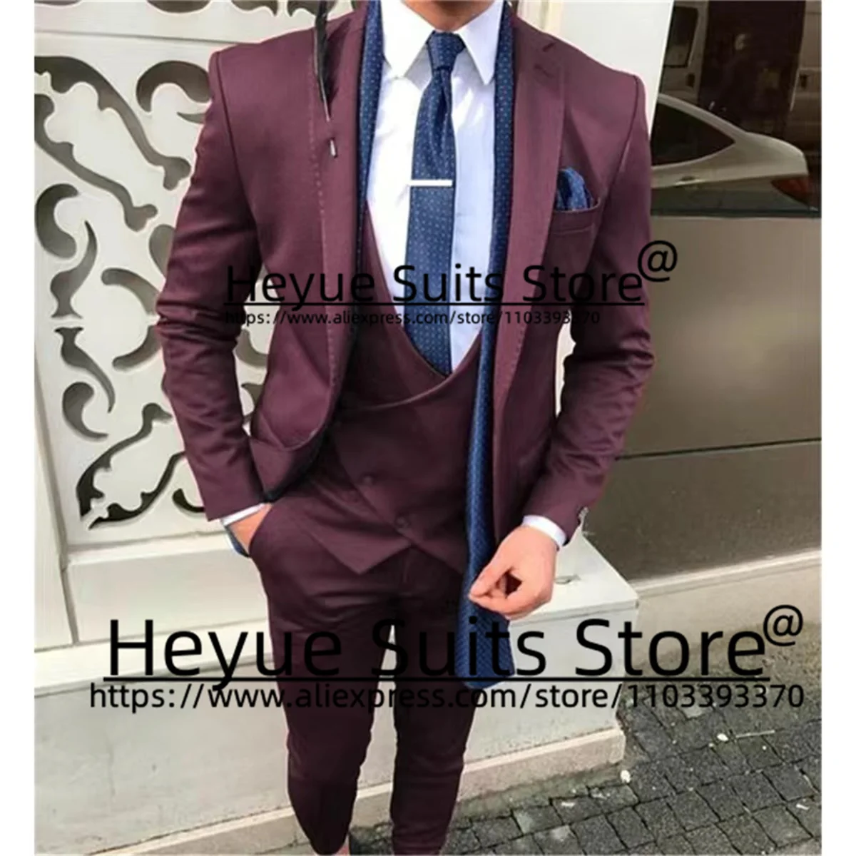 Business Black Wedding Suits For Men Slim Fit Notched Lapel Groom Tuxedos 3 Pieces Sets Custom Bias Breasted Vest Costume Homme