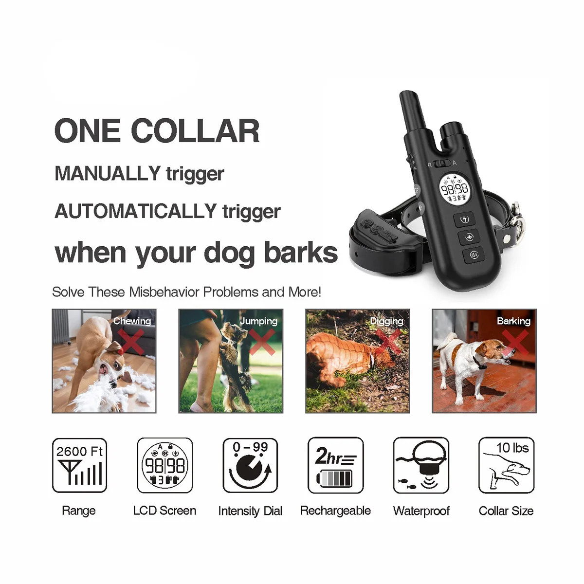 

Dog Training Collar with Remote 2620ft IPX7 Waterproof Rechargeable Dog Collar for Small, Medium, Large Dogs for Dogs 15-100lbs