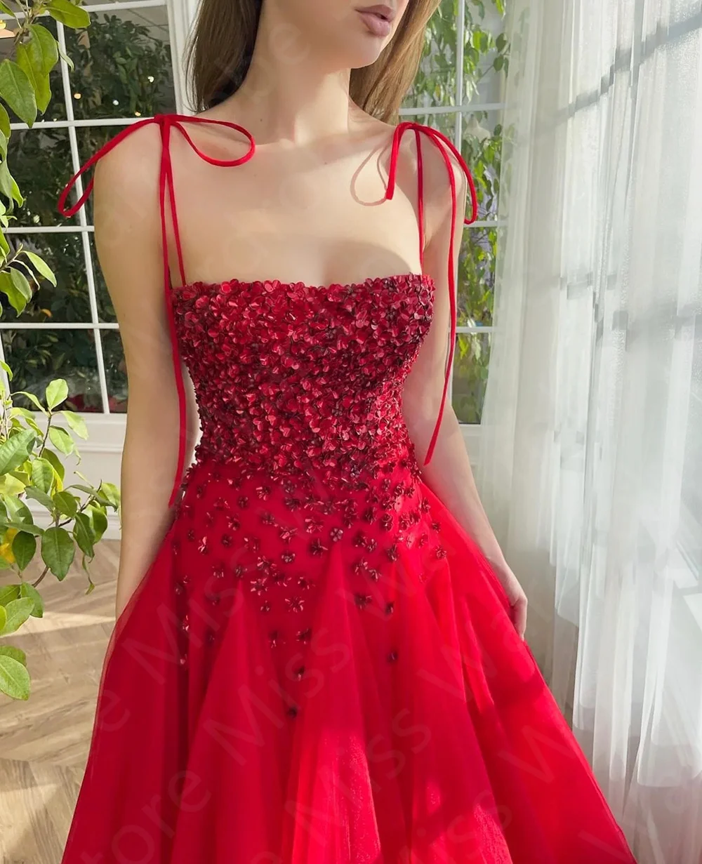 Maßgeschneiderte, wunderschöne Abendkleider, Rot, 2025, Abschlussball-Party-Kleider, ärmellose Blumen, Perlen, Hochzeitsgast-Kleider, Schnürung am Rücken – Detail 7