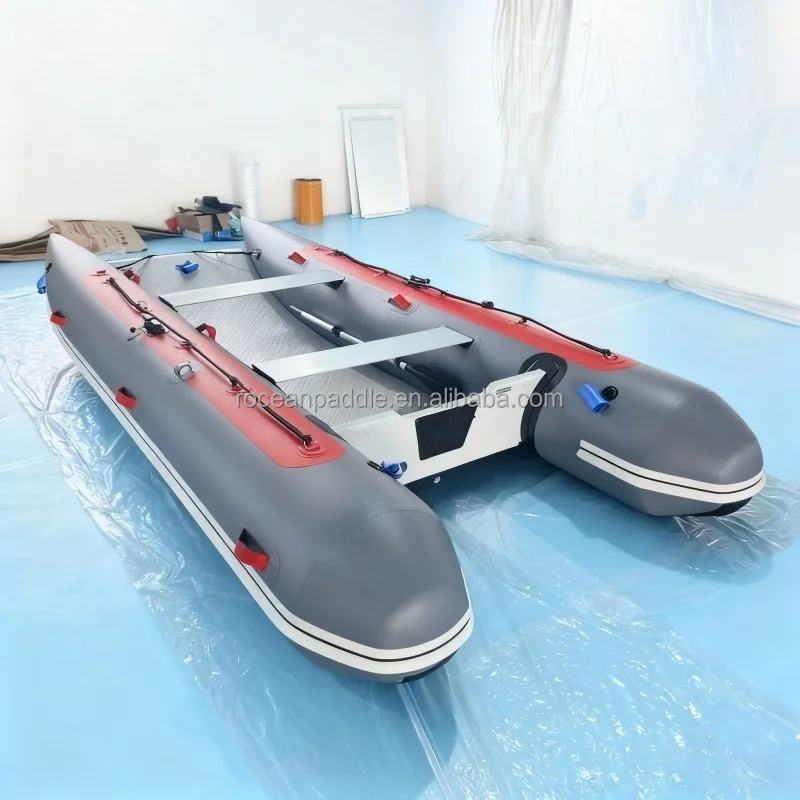 

Inflatable Catamaran Dinghy 11-14ft Hypalon PVC Folding Boat for Fishing Tender Stable Portable