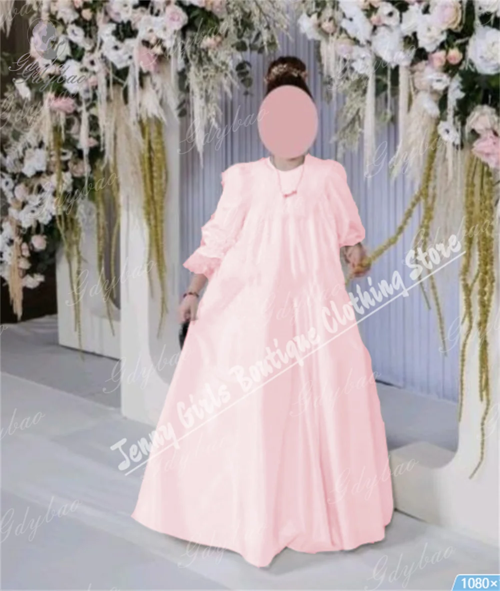 Eleganti abiti da ragazza di fiore avorio per matrimonio, girocollo, pieghe, spettacolo, maniche a tre quarti, abito da prima comunione per bambini