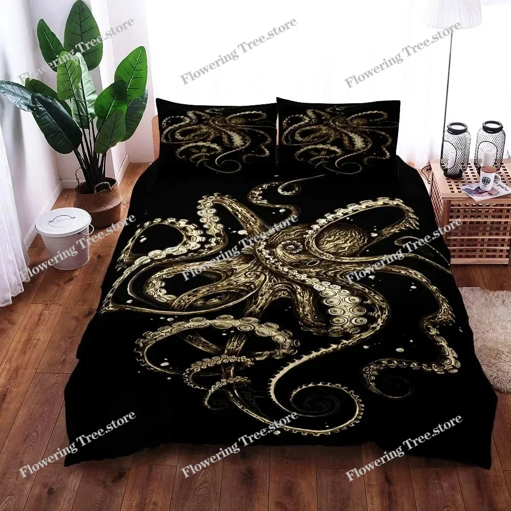 Retro Octopus Bedding Set King Queen Double Full Twin Single Size Duvet Cover Pillow Case Bed Linen Set 2