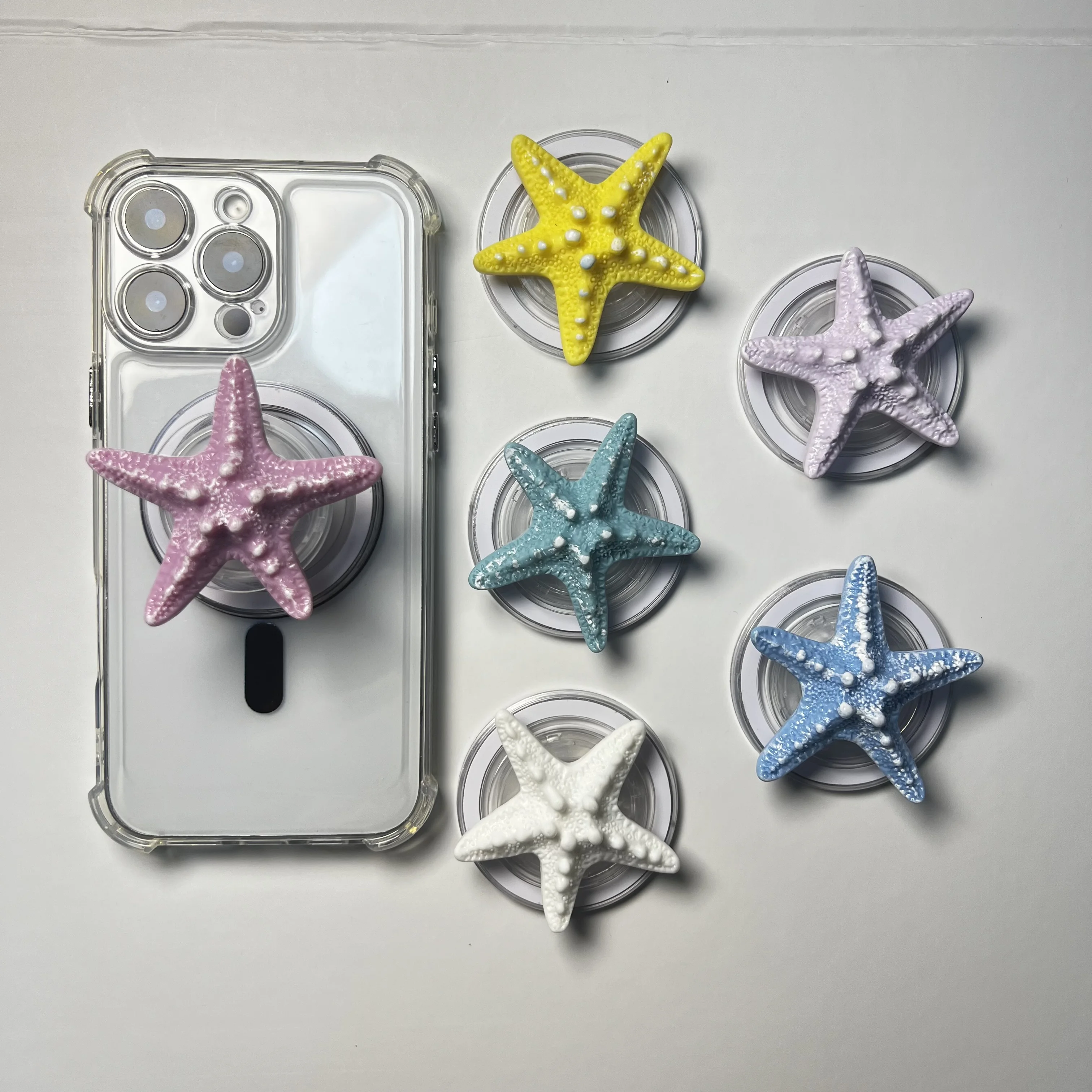 

Korean Cute Colorful 3D Starfish Phone Holder Griptok Support For IPhone Samsung Phone Case Grip Tok Socket Bracket Girl Gift