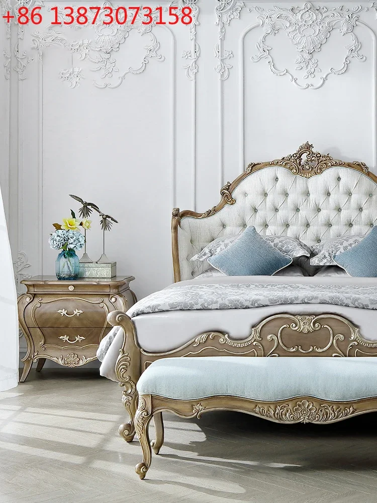 French solid wood retro Versailles soft bag double bed master bedroom queen bed 1.8 luxury bed old craftsmanship all solid wood