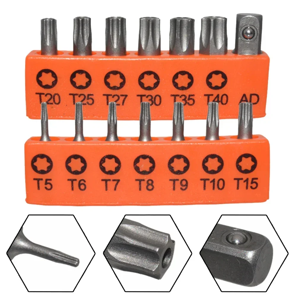 Imagem -03 - Torx Chave de Fenda Bits Polegada Hex Shank Chave de Fenda Elétrica Estrela Conjunto com Furo Conjunto Magnético 25 mm T20 t5 -t40 14 Peças