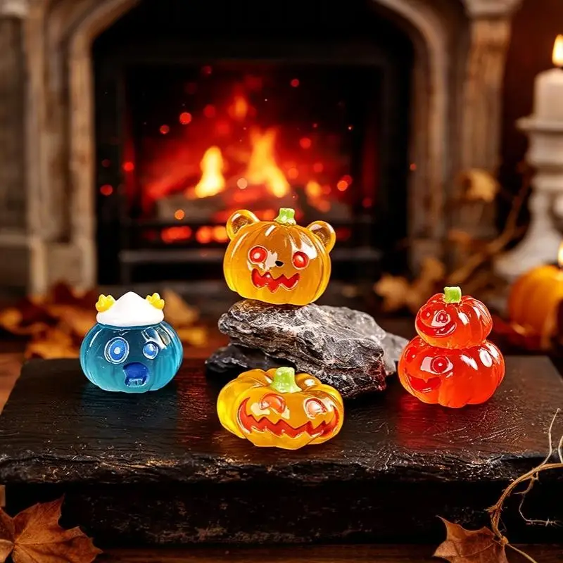 Luminous Pumpkin Mini Ornament Halloween Glow In Dark Resin Figurine DIY Accessories Micro Landscape Desktop Home Party Decor