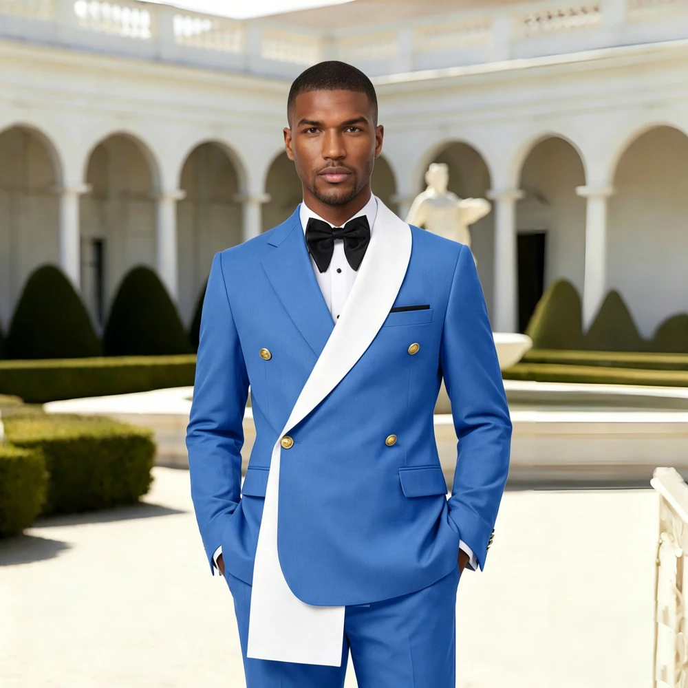 

Double Breasted Wedding Suits 2 Pieces Asymmetric Neck Slim Fit Blazer Set for Groom Guest Party Prom Banquet (Jacket + Pants)