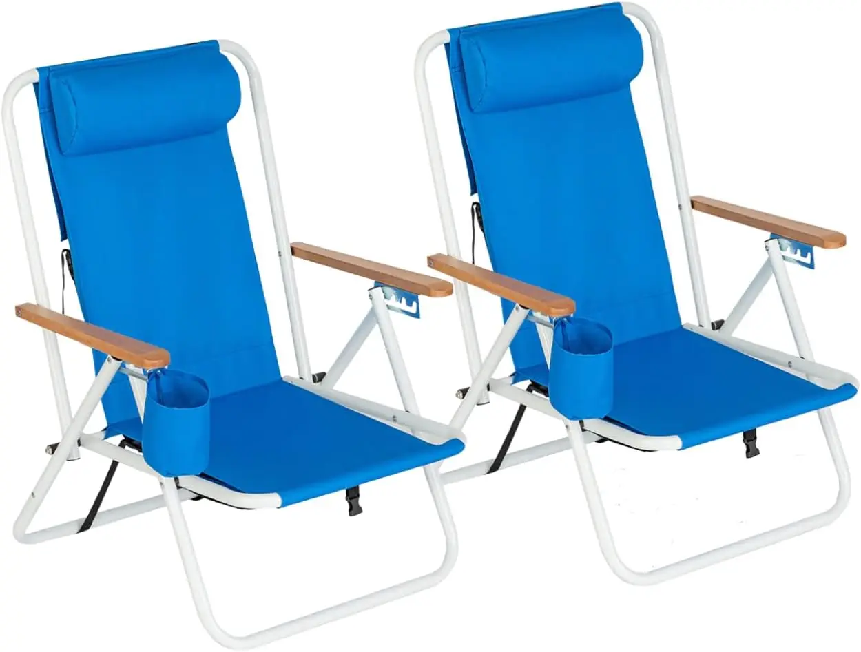 Chaise de plage pliante réglable, repos de sauna avec 4 angles d'inclinaison flexibles, porte-gobelet portable, tissu nettoyable haute résistance