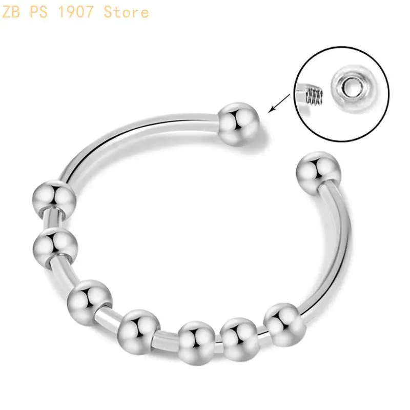 Ladies Anxiety Ring Men's Stainless Steel Pressure Relief Ring Suitable for Anxiety Bead Rotating Ring Adjustable 55KA