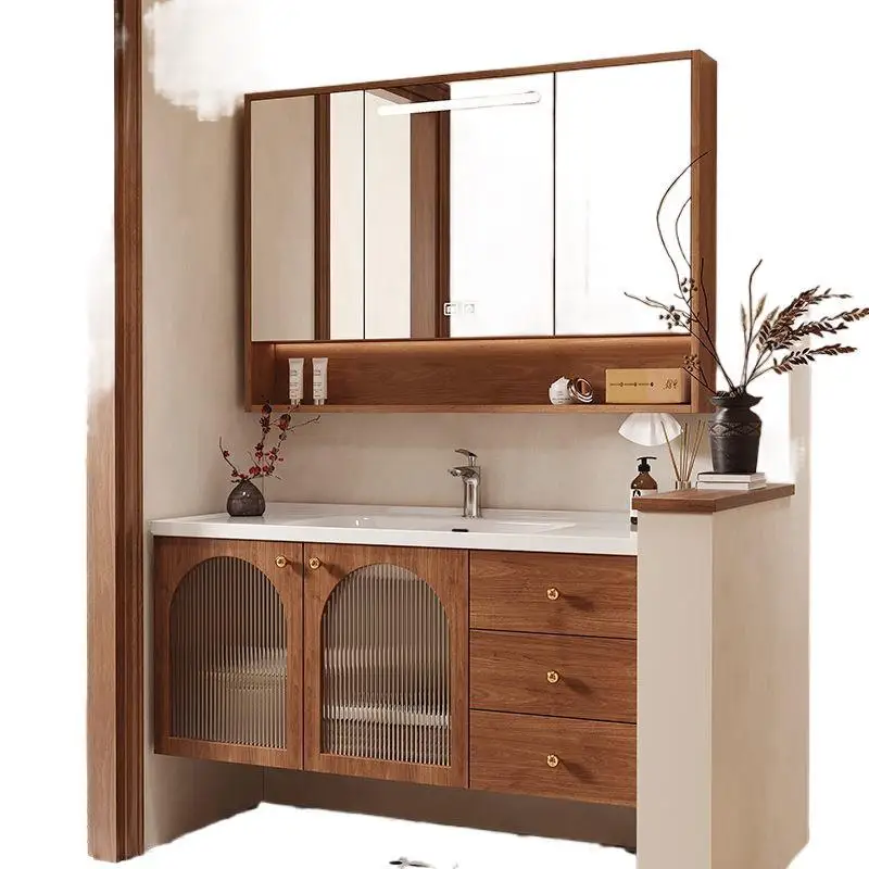 

French medieval bathroom cabinet ceramic integrated basin washbasin cabinet combination washbasin oak