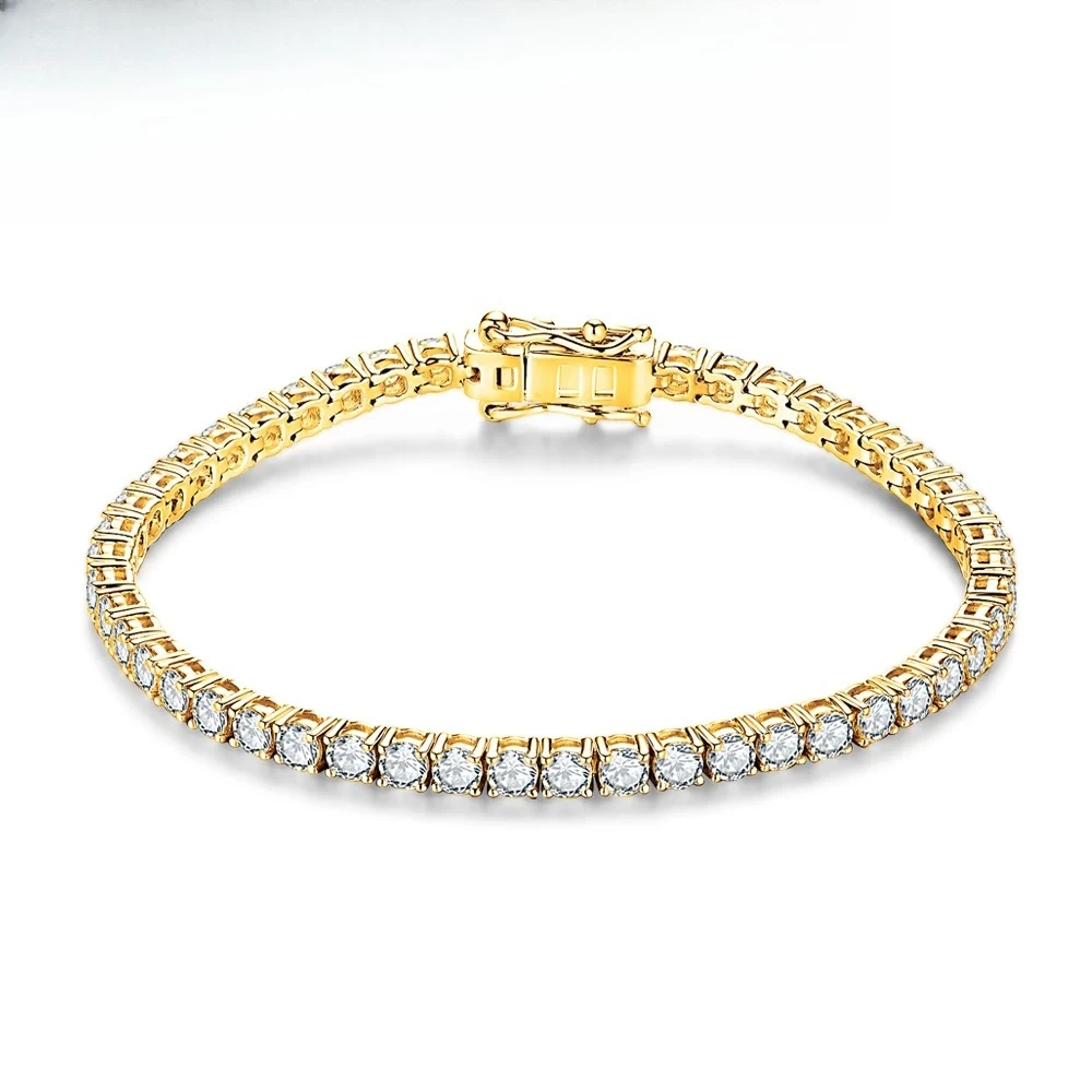4.0mm 5.0mm D VVS1 Round Cut Moissanite Tennis Bracelet White Gold Plated 925 Sterling Silver Fine Jewelry For Women Gift For Her