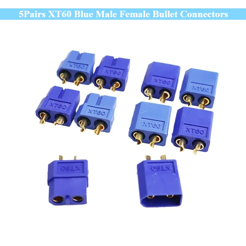 

5Pairs Adapter XT60 Blue Male Female Bullet Connectors Plugs XT60 for RC Lipo Battery Waterproof Electrical Connector Wire DIY