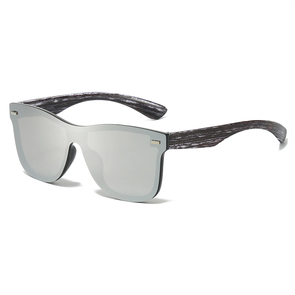 Klassische Holzmaserung-Sonnenbrille für Damen und Herren UV400 Einteilige Linse Quadratisch Modisch Sommer Fahren Reisen Schutzbrille
