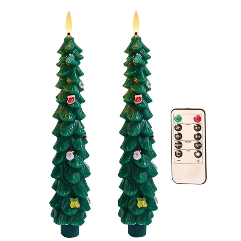 2-個のクリスマスツリーテーパーキャンドル電池式ツリー-led-キャンドルフレームレスクリスマスツリーワックスリモコンとタイマー付き