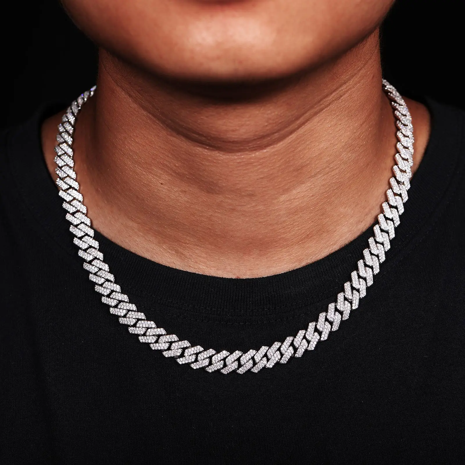 Available for single wear or stacking, 8mm Single Row Diamond Necklace, PT950 Platinum unisex design matched with artificial