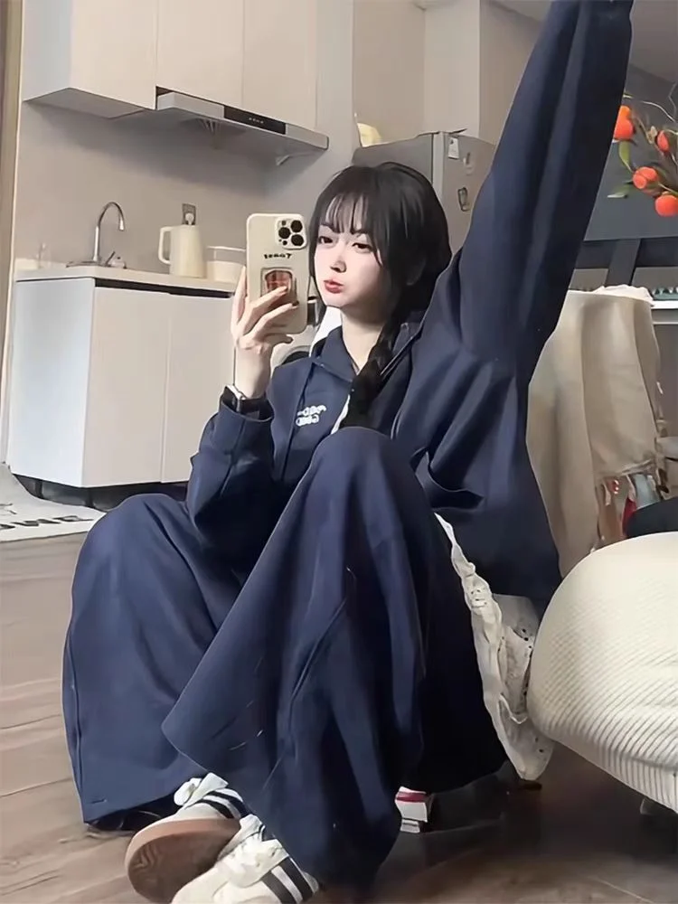 Nuovo set di felpe con cappuccio cardigan primaverili e autunnali per studentesse, set da due pezzi ampio e versatile