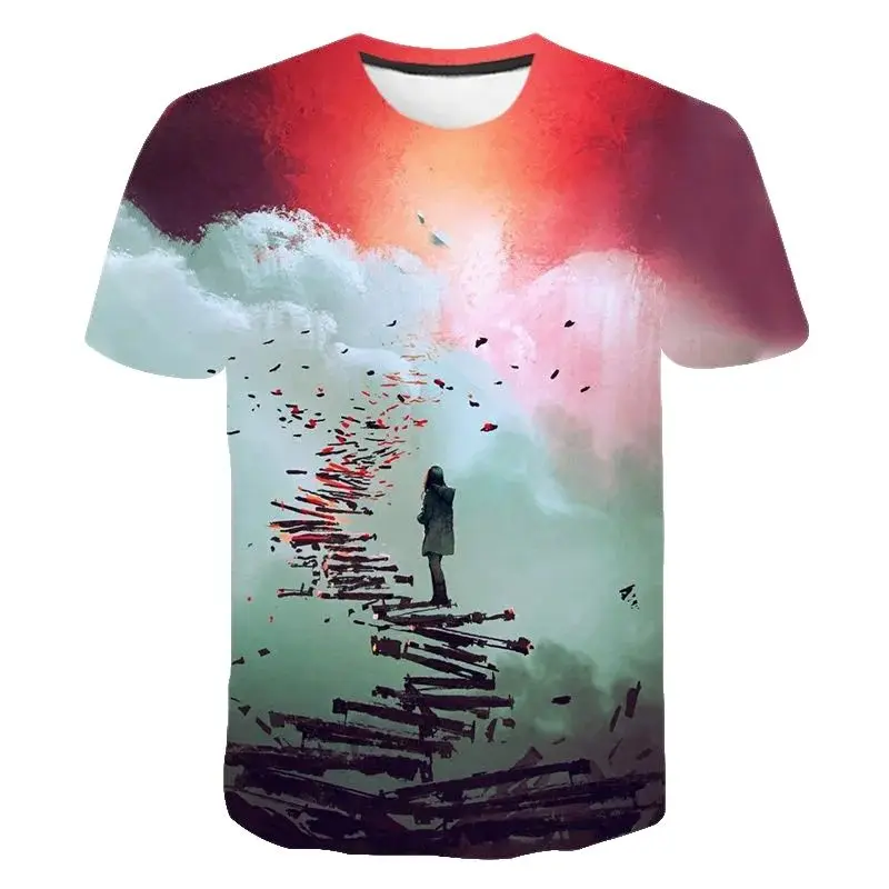 Summer Fashion Milky Way Galaxy Picture T Shirts For Men Casual 3D Print Tees Hip Hop Personality Round Neck Short Sleeve Tops