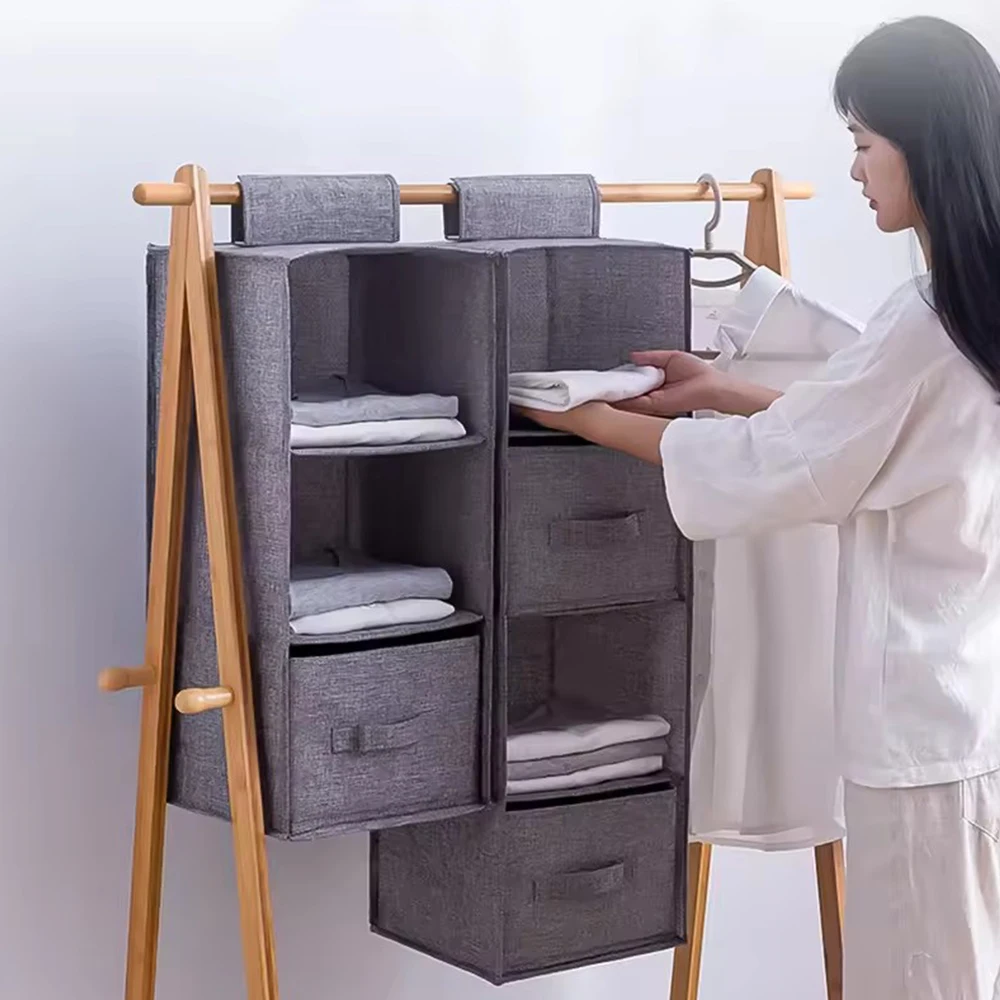 Guarda-roupa pendurado saco de armazenamento interlayer gaveta tipo organizador de roupas dobrável pendurado prateleiras de armazenamento armário organizador caixa